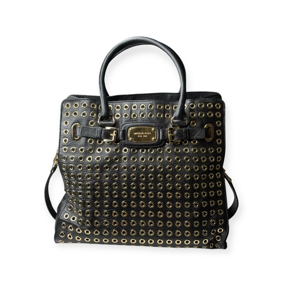 Michael KORS 𖦹 Limited Edition Grommet Large NS Satchel Handbag 𖦹 Black Leather - Picture 2 of 16